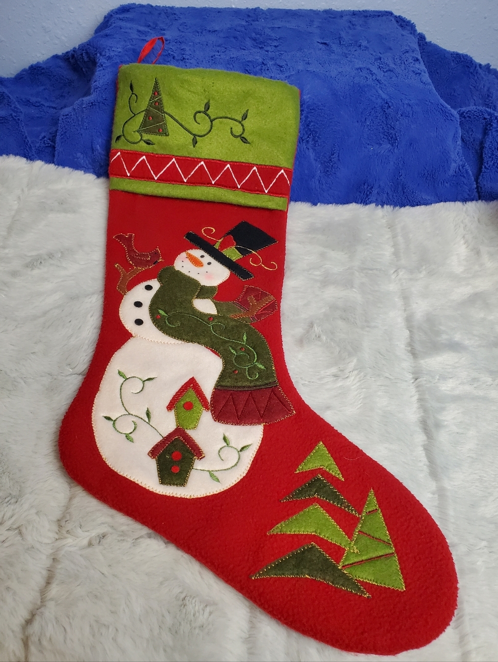 Prima Creations Snowman Holding Cardinal Bird Christmas Stocking